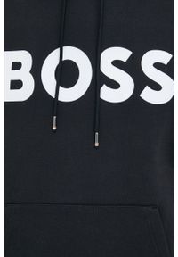 BOSS bluza bawełniana męska kolor czarny z kapturem z nadrukiem. Typ kołnierza: kaptur. Kolor: czarny. Materiał: bawełna. Wzór: nadruk #4