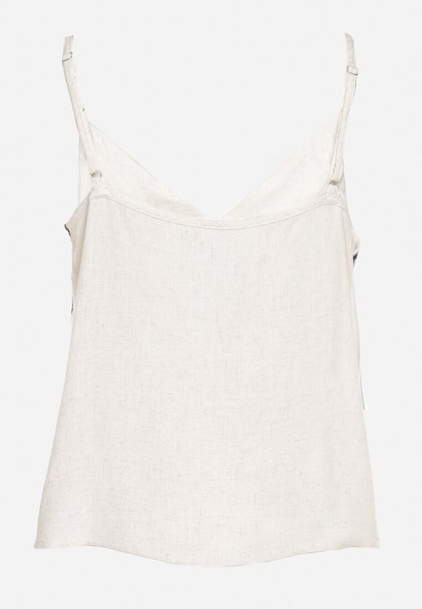 Born2be - Czarny Top z Lnem i Wiskozą Ozdobiony Haftem Lisanilia. Okazja: na co dzień. Kolor: czarny. Materiał: wiskoza, len. Długość rękawa: na ramiączkach. Wzór: aplikacja, haft. Sezon: wiosna, lato. Styl: casual, klasyczny