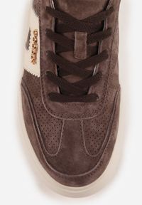 Renee - Brązowe Perforowane Sneakersy Chunky ze Skóry Naturalnej na Platformie Silvanatea. Kolor: brązowy. Materiał: skóra. Obcas: na platformie #9