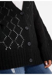 Sweter rozpinany w ażurowy wzór bonprix czarny. Kolor: czarny. Wzór: ażurowy #2