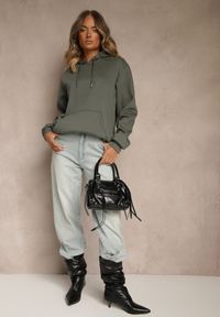 Renee - Zielona Bluza z Kapturem Ozdobiona Ściągaczami Invila. Okazja: na co dzień. Typ kołnierza: kaptur. Kolor: zielony. Wzór: aplikacja. Styl: casual, elegancki