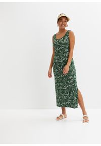 bonprix - Długa sukienka z rozcięciem, ze zrównoważonej wiskozy. Kolor: zielony. Materiał: wiskoza. Długość: maxi