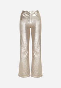 Born2be - Złote Szerokie Spodnie Metaliczne z Ekoskóry Namera. Stan: podwyższony. Kolor: złoty