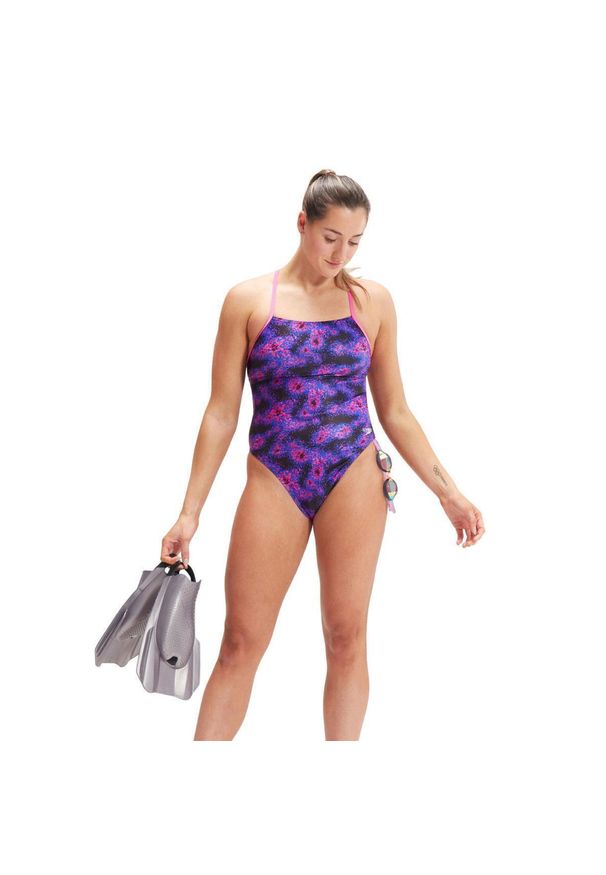 Strój Kąpielowy Speedo Digital Lattice Back – Czarny/Indygo - Rozmiar 38. Kolor: fioletowy. Wzór: nadruk