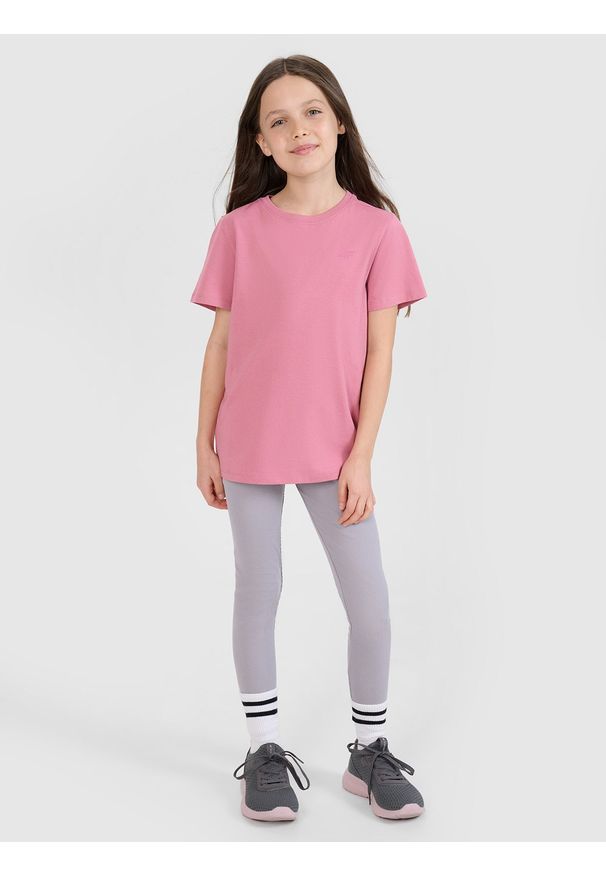 4f - 4F T-shirt regular gładki dziewczęcy - różowy 152 (11-12 lat). Okazja: na co dzień. Kolor: różowy. Materiał: dzianina, jersey, bawełna. Długość rękawa: krótki rękaw. Długość: krótkie. Wzór: gładki. Sezon: lato. Styl: casual, klasyczny, sportowy