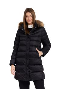 Hetrego - HETREGO Czarna damska kurtka puchowa Leonie Quilted Woman Jacket With Detached Hood. Okazja: na co dzień. Kolor: czarny. Materiał: puch. Długość rękawa: długi rękaw. Długość: długie. Styl: casual #7