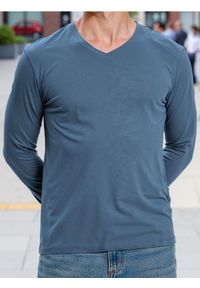 Sinsay - Bawełniana koszulka basic - niebieski. Kolor: niebieski. Materiał: bawełna