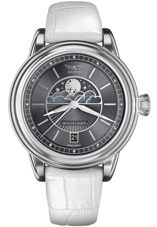 AVIATOR - Zegarek damski Aviator V.1.33.0.254.4.WM biały. Kolor: biały