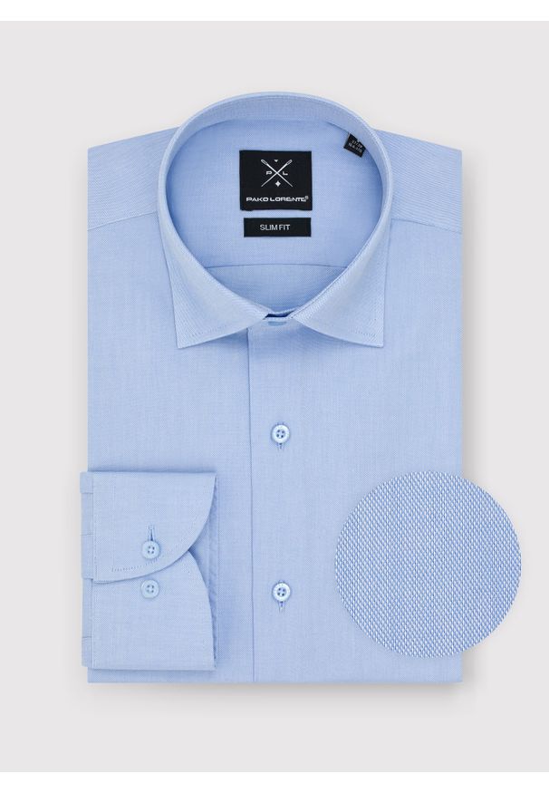 Pako Lorente - PAKO LORENTE – Gładka elegancka koszula męska w kolorze błękitnym. Typ kołnierza: kołnierzyk klasyczny. Kolor: niebieski. Materiał: bawełna. Długość rękawa: długi rękaw. Długość: długie. Wzór: gładki. Styl: elegancki
