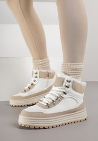Born2be - Białe Sneakersy na Grubej Podeszwie z Futerkiem Alweda. Okazja: na co dzień. Kolor: biały. Materiał: futro #1