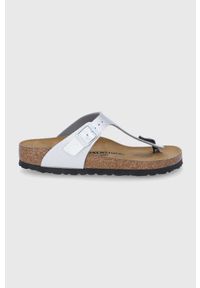 Japonki damskie Birkenstock Gizeh BF. Okazja: na co dzień. Kolor: srebrny. Materiał: materiał, skóra. Sezon: lato. Styl: elegancki, klasyczny, casual