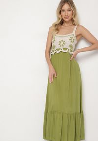 Born2be - Zielona Wiskozowa Sukienka z Haftowanym Wzorem Rinavella. Okazja: na co dzień. Kolor: zielony. Materiał: wiskoza. Długość rękawa: na ramiączkach. Wzór: haft. Styl: casual, klasyczny #6