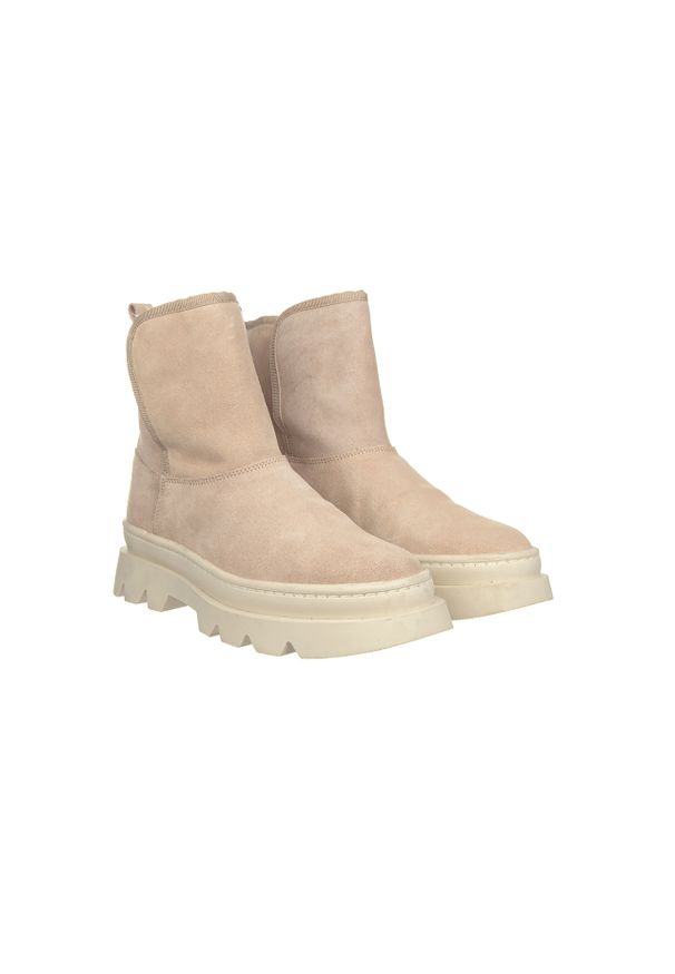 Botki Bayla-161 031 Jordy 001 Srt 81 Agatha Perla 161658, Beżowy, Skóra naturalna. Okazja: na co dzień. Nosek buta: okrągły. Zapięcie: bez zapięcia. Kolor: beżowy. Szerokość cholewki: normalna. Wysokość cholewki: za kostkę. Materiał: skóra. Sezon: jesień, zima. Obcas: na obcasie. Styl: casual, elegancki. Wysokość obcasa: średni