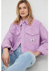 Calvin Klein Jeans kurtka jeansowa damska kolor różowy przejściowa oversize. Kolor: różowy. Materiał: denim #1