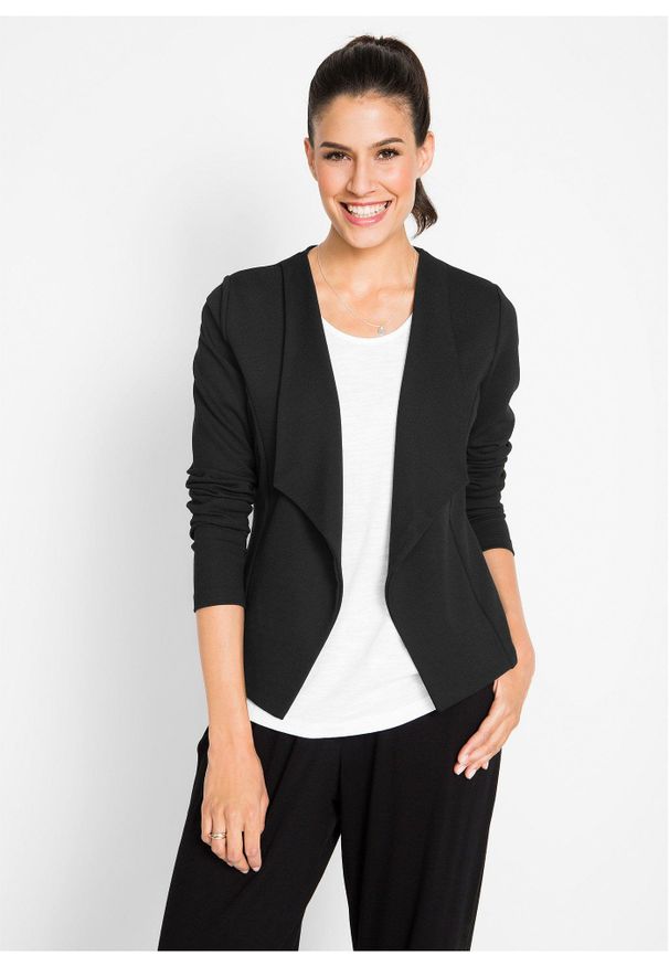 bonprix - Żakiet z dżerseju z mieszanki wiskozy. Kolor: czarny. Materiał: jersey, wiskoza. Długość rękawa: długi rękaw. Długość: długie