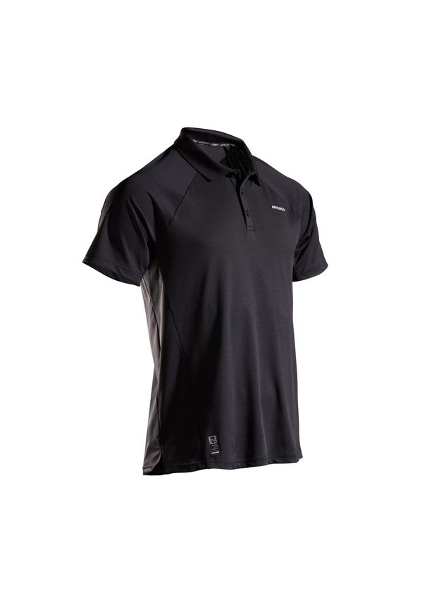 ARTENGO - Koszulka Polo Tenis Tpo 500 Dry Męska. Typ kołnierza: polo. Kolor: czarny. Materiał: mesh, materiał. Sport: tenis