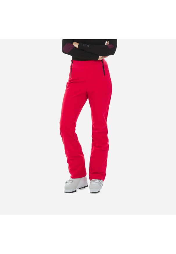 WEDZE - Spodnie narciarskie damskie Wedze 500 slim. Kolor: czerwony. Materiał: materiał, softshell. Sezon: zima. Sport: narciarstwo