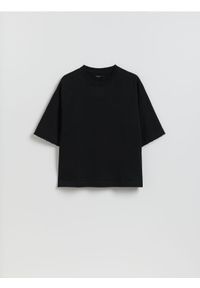 Reserved - Bawełniany t-shirt boxy - czarny. Kolor: czarny. Materiał: bawełna #1