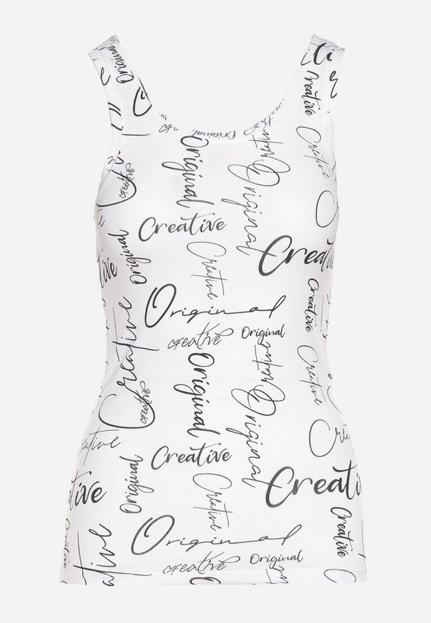 Born2be - Biały Top z Bawełny z Napisami Savanette. Okazja: na co dzień. Kolor: biały. Materiał: bawełna. Wzór: napisy. Styl: casual