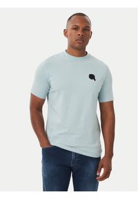 Karl Lagerfeld - KARL LAGERFELD T-Shirt 755049 562235 Niebieski jasny Regular Fit. Typ kołnierza: dekolt w karo. Kolor: niebieski. Materiał: bawełna #1