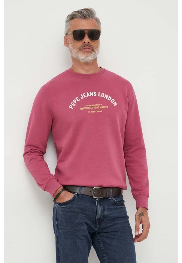 Pepe Jeans bluza bawełniana Medley męska kolor różowy z nadrukiem. Kolor: różowy. Materiał: bawełna. Wzór: nadruk