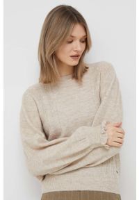 Pepe Jeans sweter z domieszką wełny Tessa damska kolor beżowy. Okazja: na co dzień. Kolor: beżowy. Materiał: wełna. Styl: casual #1