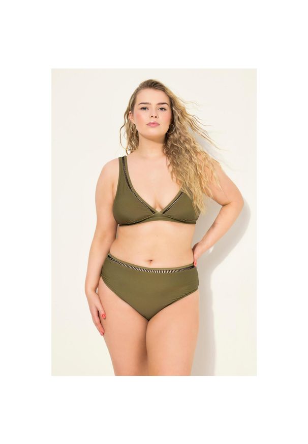 ULLA POPKEN - Damskie Figi bikini błyszczące obszycie wysoki stan. Stan: podwyższony. Kolekcja: plus size. Kolor: zielony. Materiał: poliester, poliamid, materiał, elastan