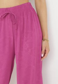 Born2be - Ciemnofioletowe Szerokie Spodnie z Gumką w Pasie Roselika. Stan: podwyższony. Kolor: fioletowy #3