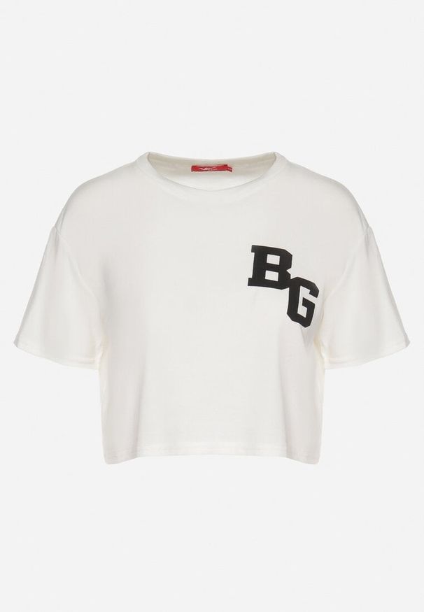 Born2be - Biały Bawełniany T-shirt Oversize o Krótkim Kroju Zariona. Okazja: na co dzień. Kolor: biały. Materiał: bawełna. Długość: krótkie. Wzór: aplikacja. Styl: klasyczny, elegancki, casual