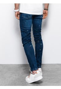 Ombre Clothing - Spodnie męskie jeansowe SKINNY FIT - niebieskie V2 P1063 - XL. Kolor: niebieski. Materiał: jeans. Wzór: aplikacja #1