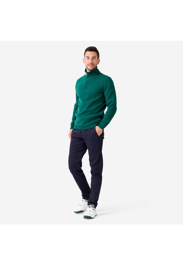 INESIS - Sweter do golfa damski MW500 z półgolfem. Typ kołnierza: golf. Kolor: zielony. Materiał: materiał. Wzór: ze splotem. Sport: golf