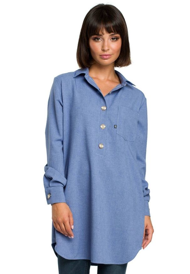BE - Koszulowa tunika oversize z lnem. Materiał: len. Sezon: lato. Typ sukienki: oversize, koszulowe