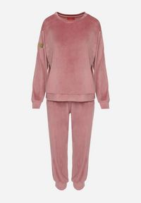 Born2be - Ciemnoróżowy Welurowy Komplet Dresowy Bluza i Spodnie Typu Jogger Lisilwena. Kolor: różowy. Materiał: dresówka, welur. Sport: turystyka piesza #3