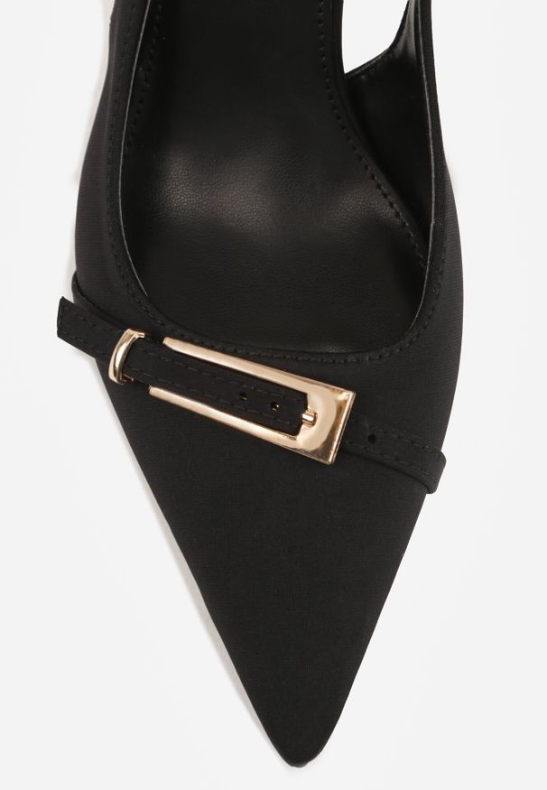 Born2be - Czarne Sandały na Klepsydrze z Noskiem w Szpic i Ozdobną Klamerką Vaeloelle. Okazja: na co dzień, na ślub cywilny, na wesele, na imprezę. Kolor: czarny. Materiał: jeans. Obcas: na szpilce. Styl: casual, elegancki, wizytowy