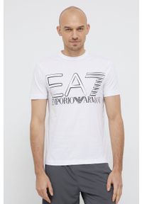 EA7 Emporio Armani T-shirt bawełniany kolor biały gładki. Okazja: na co dzień. Kolor: biały. Materiał: bawełna. Wzór: gładki. Styl: casual