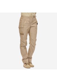 FORCLAZ - Spodnie trekkingowe damskie Forclaz Desert 900 anty-UV. Kolor: brązowy. Materiał: bawełna, poliester, elastan, poliamid, materiał