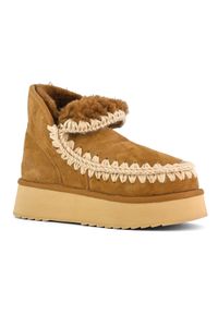 Mou - MOU Mini Eskimo Platform Boot Śniegowce damskie. Kolor: brązowy. Materiał: materiał, guma, wełna, zamsz. Szerokość cholewki: normalna. Sezon: zima. Obcas: na platformie. Styl: boho, elegancki #4