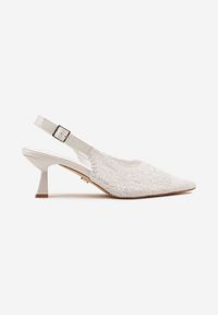 Renee - Białe Haftowane Sandały na Szpilce Typu Slingback Atesia. Okazja: na co dzień, na spacer. Zapięcie: sprzączka. Kolor: biały. Wzór: haft. Obcas: na szpilce. Styl: casual, elegancki #4