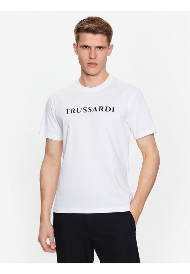Trussardi Jeans - Trussardi T-Shirt 52T00724 Biały Regular Fit. Kolor: biały. Materiał: bawełna