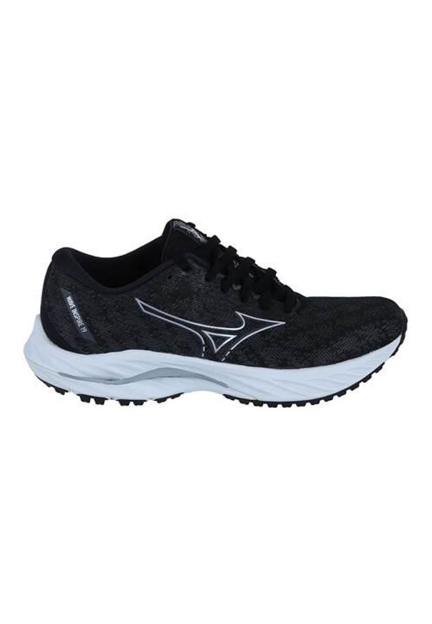 Buty do biegania damskie Mizuno Wave Inspire 19. Kolor: czarny. Materiał: materiał, syntetyk. Szerokość cholewki: normalna. Model: Mizuno Wave