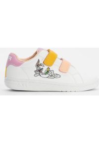 Fila WB Crosscourt 2 NT Velcro Junior — białe sneakersy. Zapięcie: rzepy. Kolor: wielokolorowy, żółty, biały, różowy #1