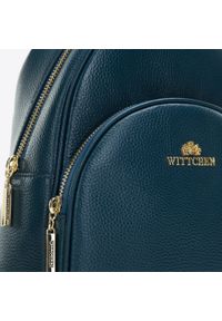 Wittchen - Damski plecak skórzany zaokrąglony mały ciemny turkusowa. Kolor: turkusowy. Materiał: skóra. Wzór: haft. Styl: casual #5
