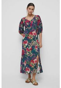 medicine - Medicine sukienka kolor maxi rozkloszowana. Kolor: turkusowy. Materiał: tkanina. Typ sukienki: rozkloszowane. Długość: maxi #1