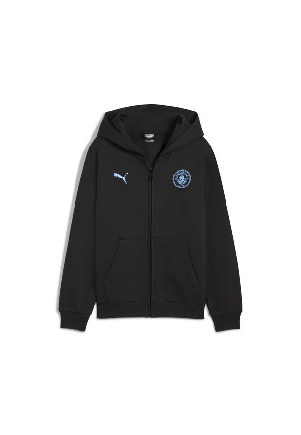 Puma - Młodzieżowa kurtka Manchester City FtblEssentials z kapturem PUMA. Typ kołnierza: kaptur. Kolor: wielokolorowy, niebieski, czarny. Sport: bieganie