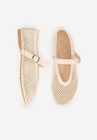 Renee - Beżowe Balerinki Ozdobione Siateczką Arolamar. Okazja: na co dzień. Zapięcie: sprzączka. Kolor: beżowy. Materiał: jeans. Wzór: aplikacja. Sezon: lato. Styl: casual, elegancki #8