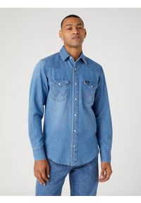 Wrangler - WRANGLER HERITAGE SHIRT MĘSKA KOSZULA JEANSOWA JEANS AUTHENTIC BLUE W5D1EM32F. Materiał: jeans