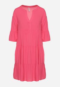 Born2be - Ciemnoróżowa Rozkloszowana Sukienka z Wiskozy z Falbanami Izleia. Okazja: na co dzień. Kolor: różowy. Materiał: wiskoza. Styl: elegancki, casual #6