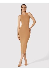 Simple Sukienka letnia SUD015 Brązowy Slim Fit. Kolor: brązowy. Materiał: syntetyk. Sezon: lato
