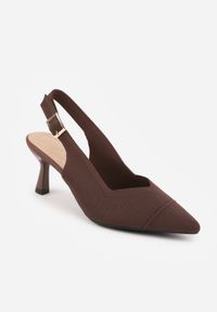Renee - Brązowe Czółenka Slingback VICES z Tkaniny na Niskim Obcasie z Wkładką Soft-Pillow Orinysha. Okazja: na co dzień, do pracy, na spotkanie biznesowe. Nosek buta: szpiczasty. Zapięcie: pasek. Kolor: brązowy. Szerokość cholewki: normalna. Materiał: tkanina. Obcas: na obcasie. Styl: casual, biznesowy, elegancki. Wysokość obcasa: niski #8