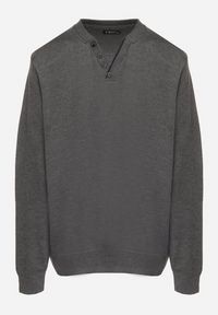 Born2be - Jasnoszary Sweter z Wełną Zdobiony Guzikami przy Dekolcie Acandria. Okazja: na co dzień. Kolekcja: plus size. Kolor: szary. Materiał: wełna. Wzór: aplikacja. Styl: klasyczny, casual, elegancki